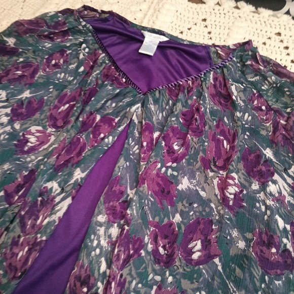Silhouettes Womens 3X Shirt Purple‎ Floral 3/4 Sleeve Split Front Spring Easter - Picture 1 of 11